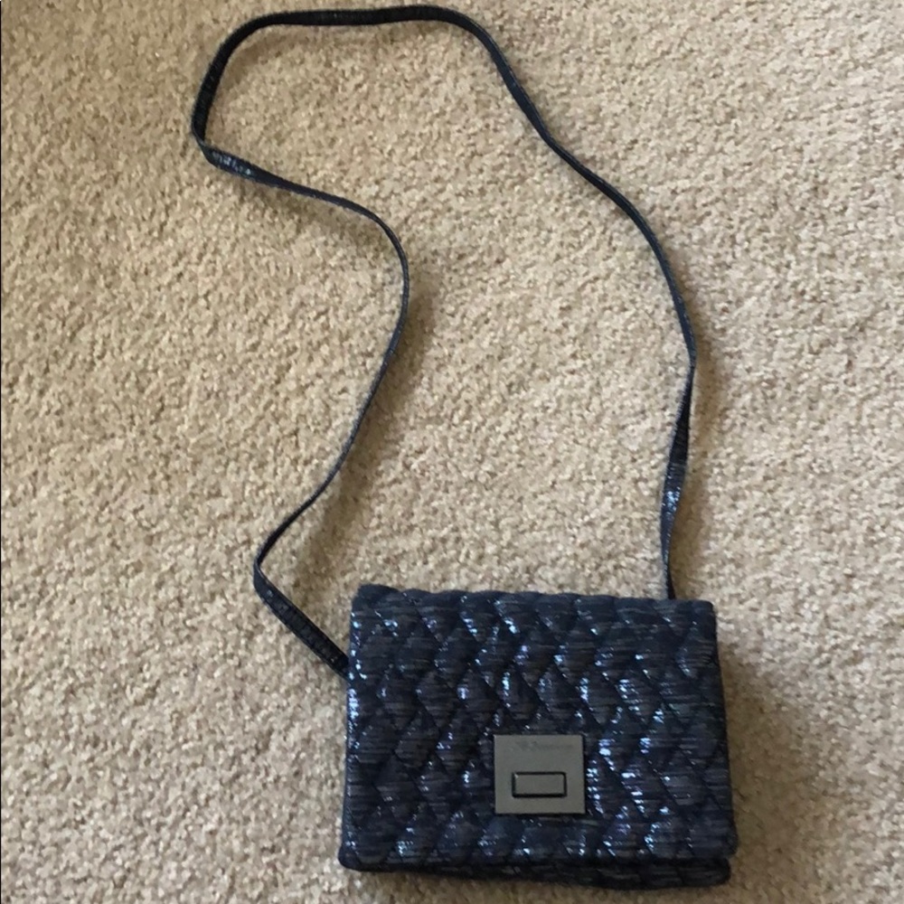 BCBG crossbody black with silver threads purse